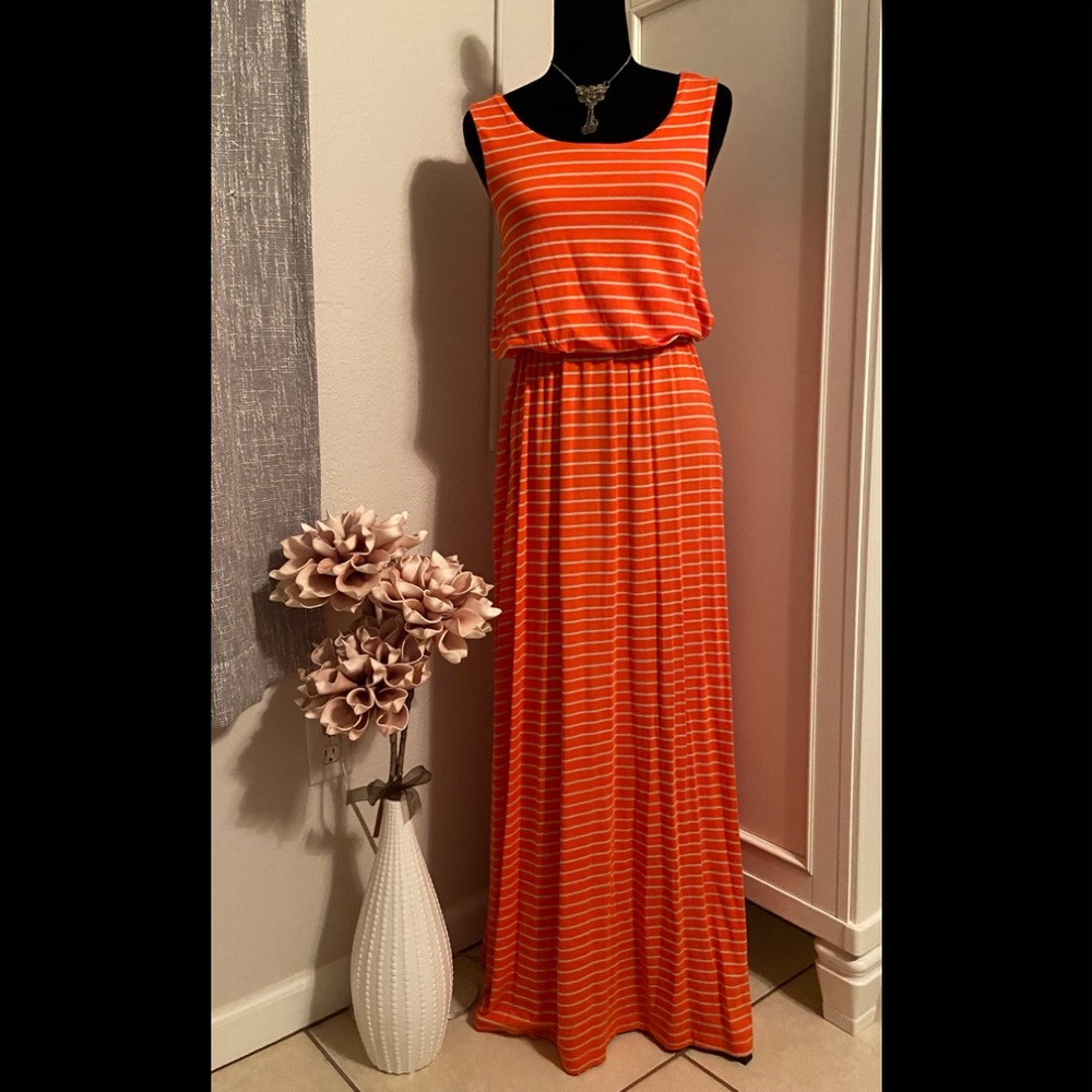 Apt. 9 Orange and Tan Stripped Long Dress Size XS